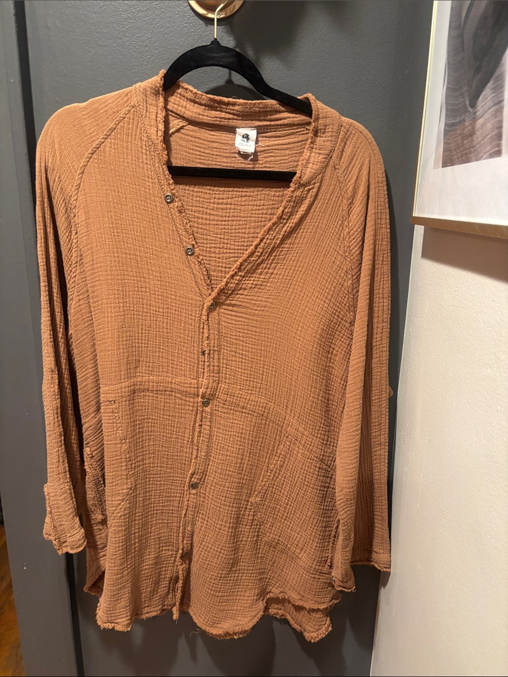 Textured Rust Gauze Long Sleeve Top
